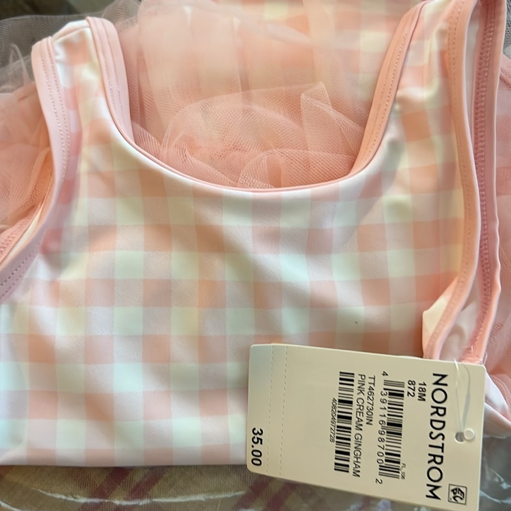 🆕Tucker + Tate Baby Girl Pink Cream Gingham Tutu One Piece Swimsuit::NWT SPF 50 - Picture 7 of 9